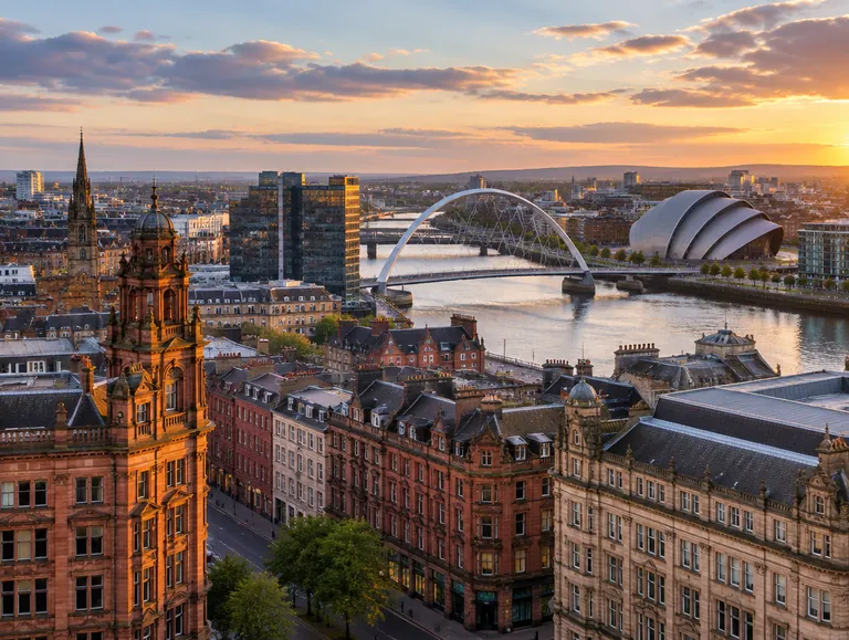 Glasgow city centre and the River Clyde at sunset, home of Pixel Juice SEO